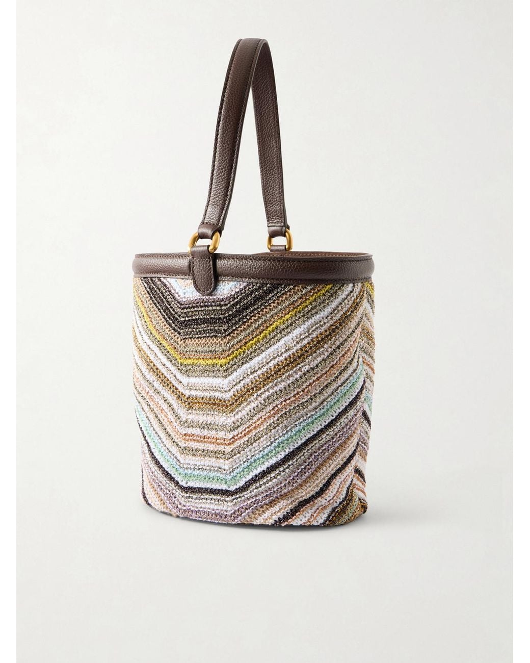 Missoni White Leather-Trimmed Metallic Crochet-Knit Tote