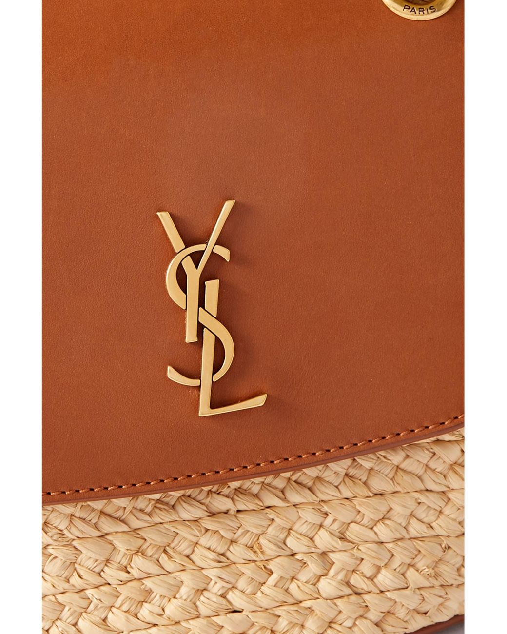 Saint Laurent Brown Manon Mini Leather-Trimmed Raffia Shoulder Bag