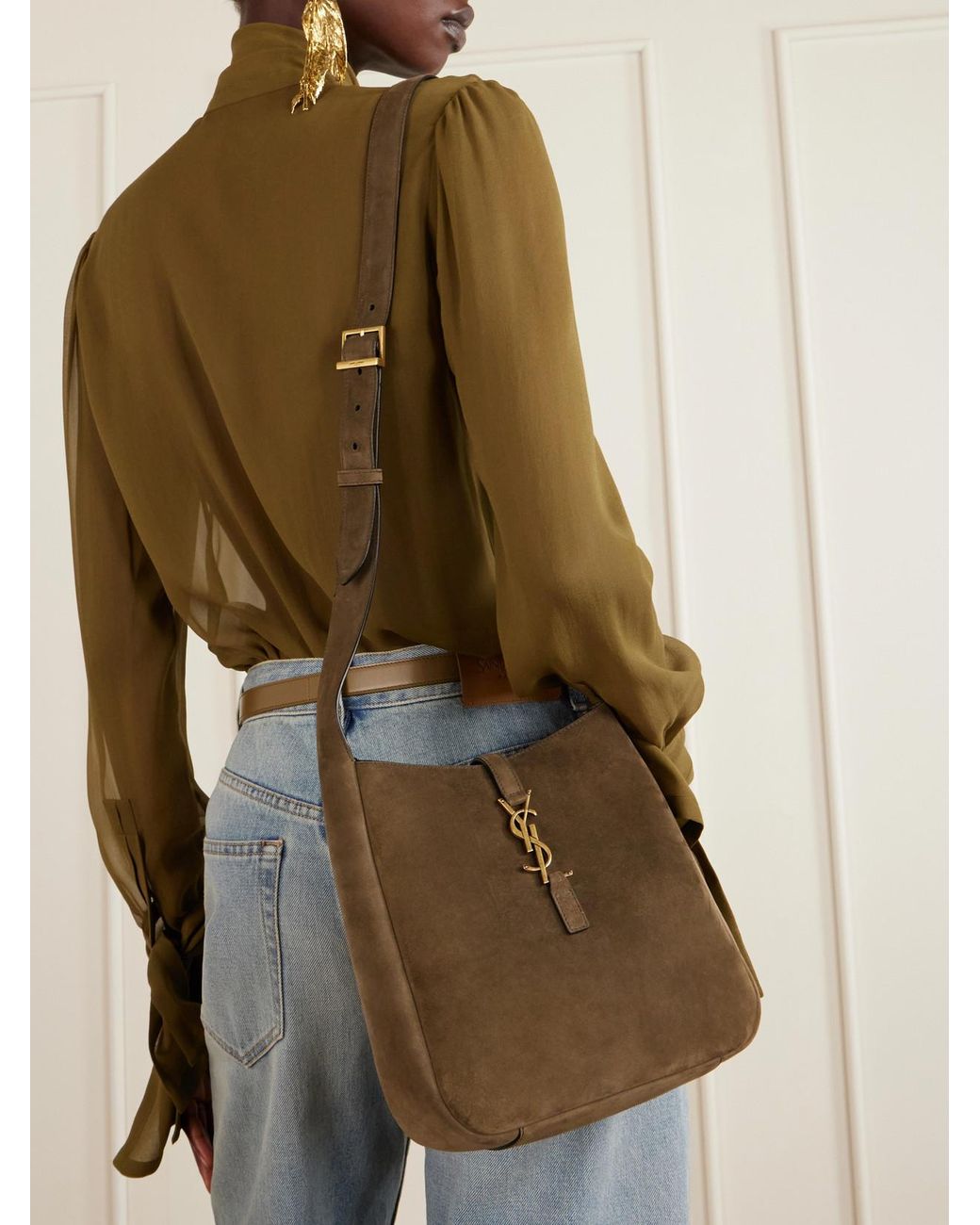 Saint Laurent White Le 5 À 7 Suede Shoulder Bag