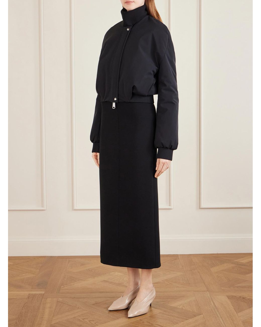 Khaite Black Cordan Cropped Shell Bomber Jacket