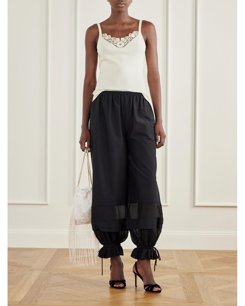 Posse Blue Pearl Pleated Voile-Trimmed Cotton And Silk-Blend Poplin Barrel Pants