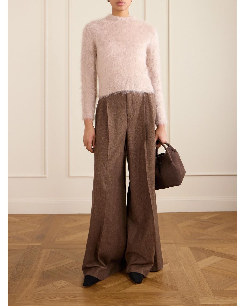 Loro Piana Brown Pleated Pinstriped Wool And Cashmere-Blend Wide-Leg Pants