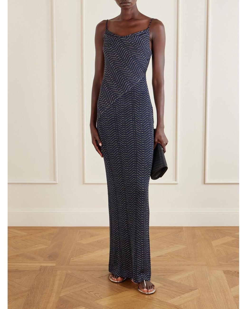 Missoni Blue Striped Metallic Crochet-Knit Maxi Dress