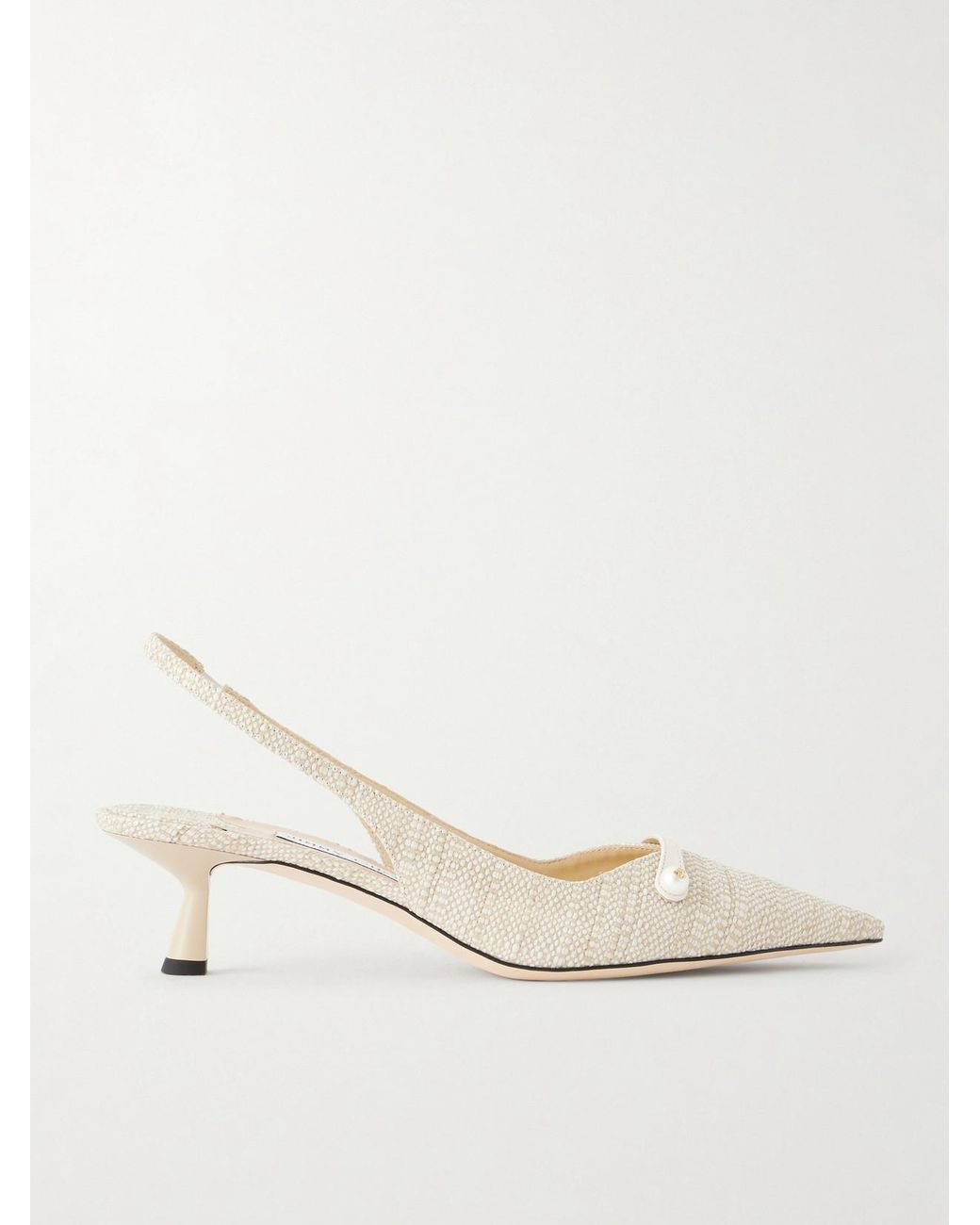 Jimmy Choo Natural Amita 45 Pearl-Embellished Slingback Pumps