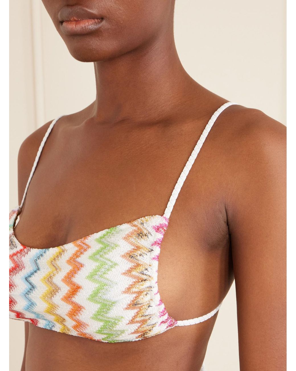 Missoni White Striped Crochet-Knit Triangle Bikini