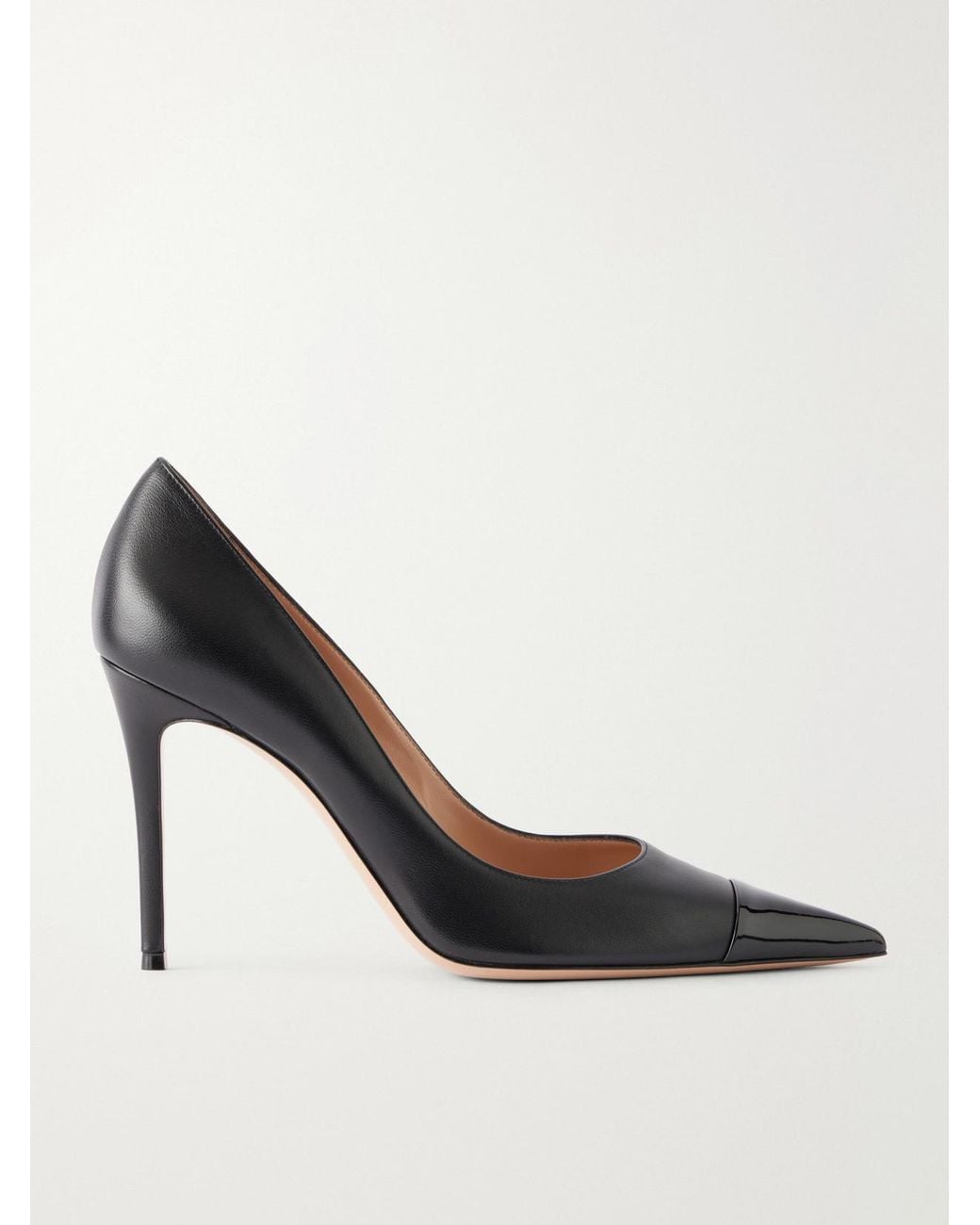 Gianvito Rossi Black 95 Patent-Trimmed Leather Pumps