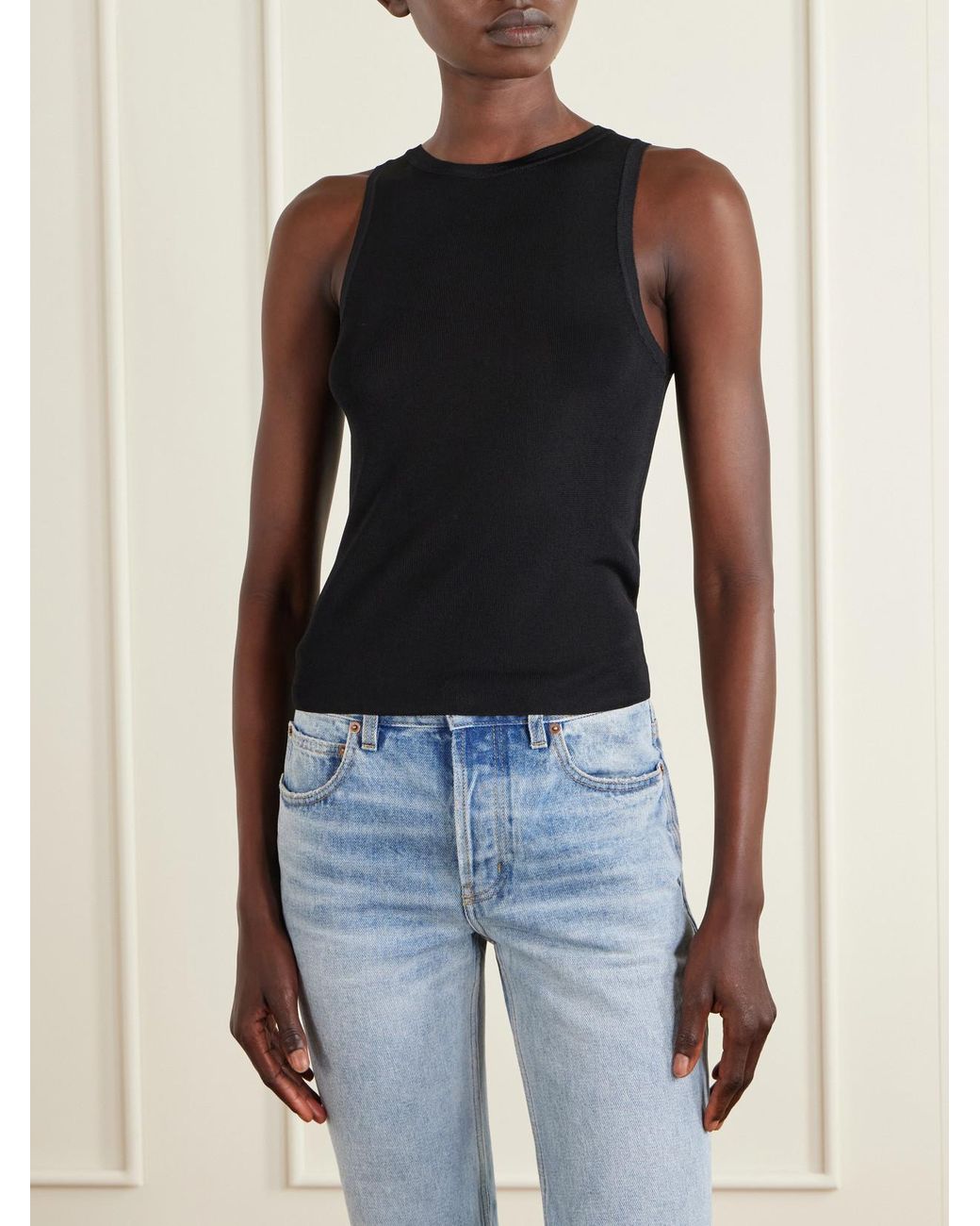 Saint Laurent Black Ribbed-Knit Tank