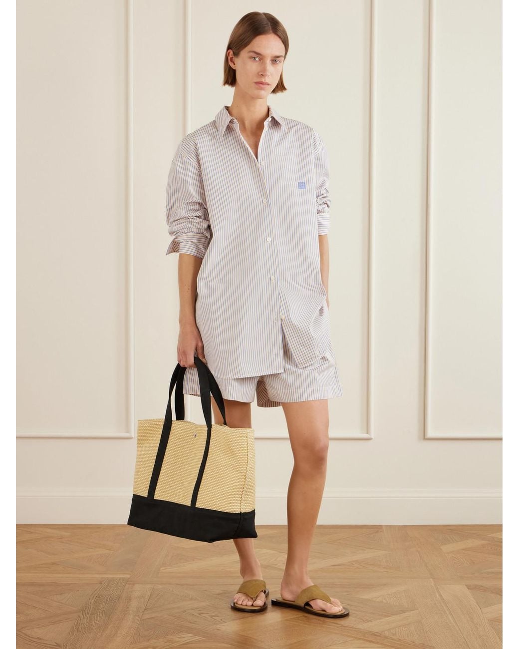 Totême  White Embroidered Striped Cotton-Poplin Shirt