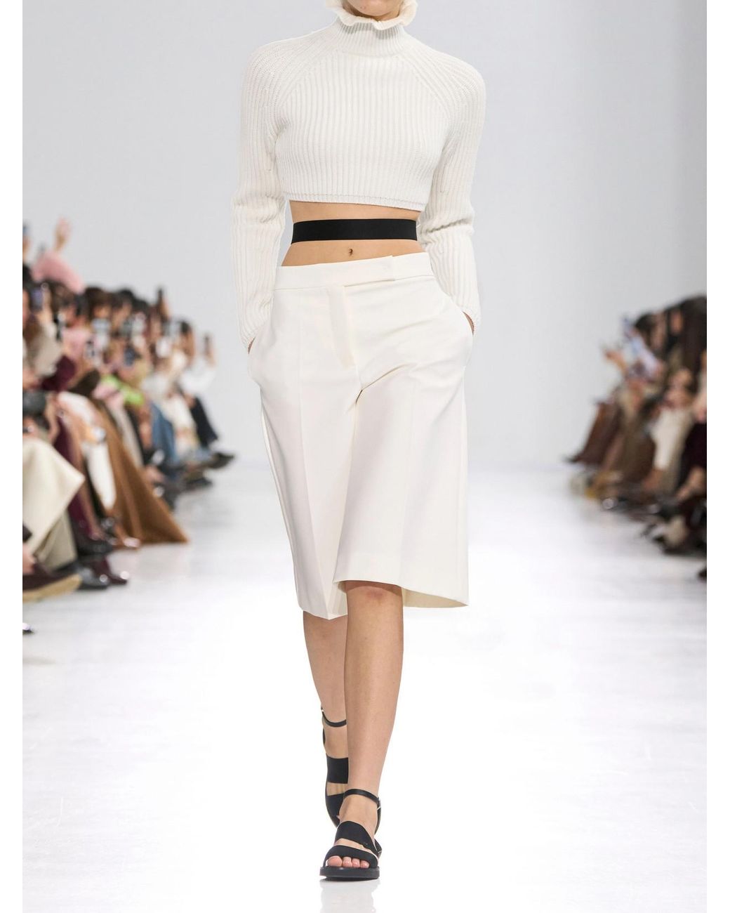 Max Mara Campo Ruffled Ribbed-Knit Cotton Sweater in White | Lyst