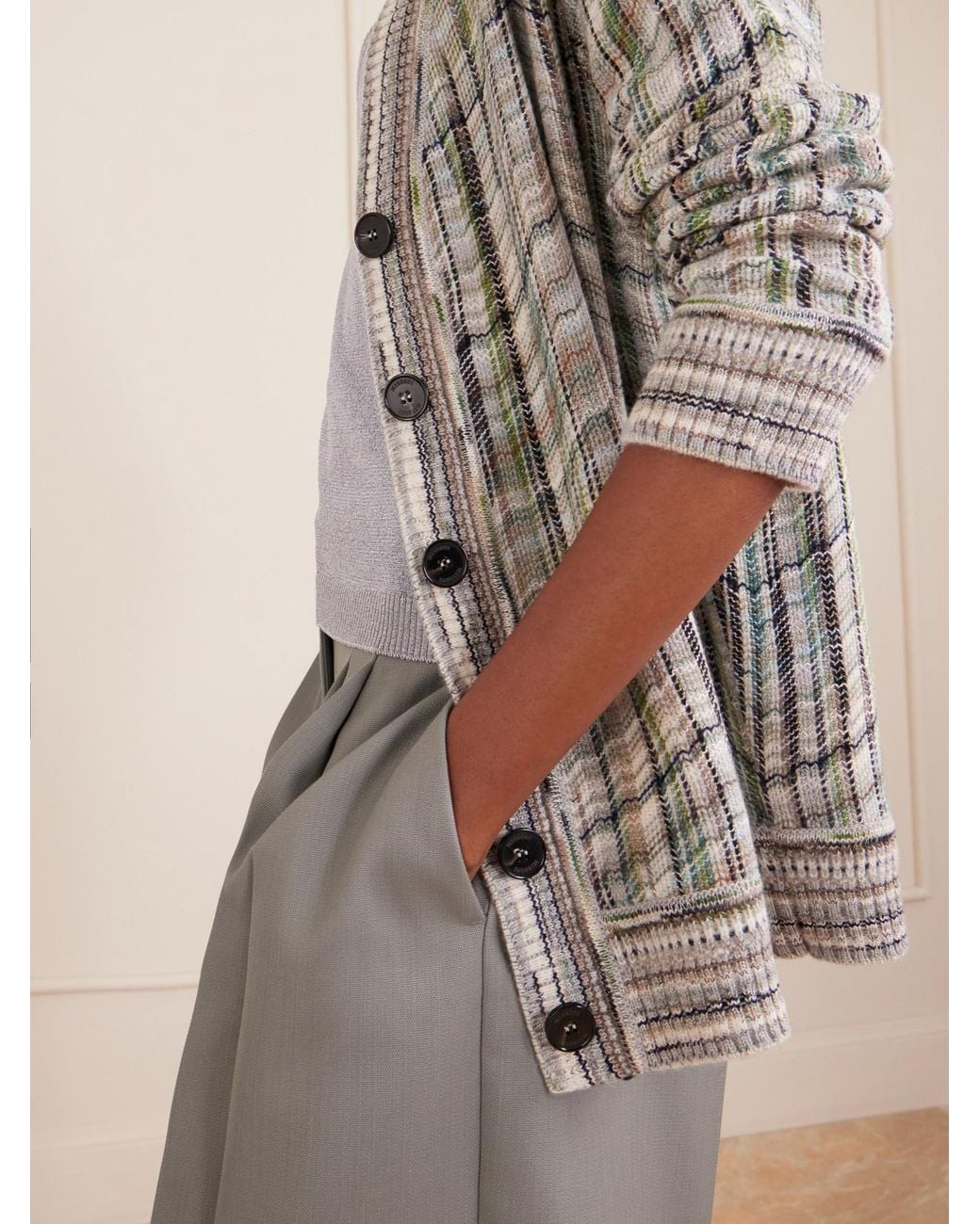 Missoni Gray Striped Crochet-Knit Wool-Blend Cardigan