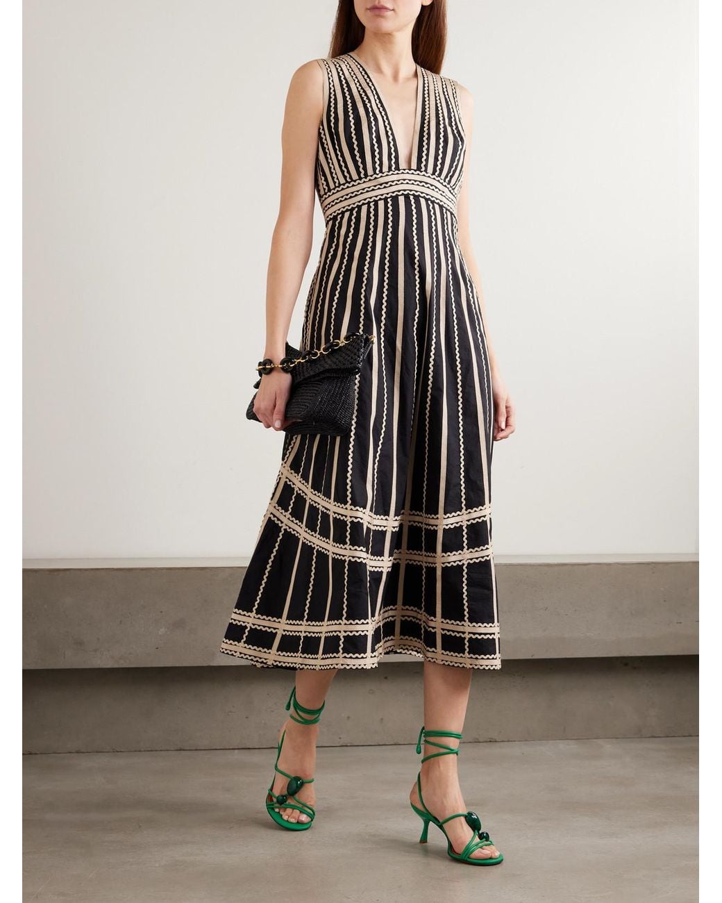 Ulla Johnson White Palermo Ricrac And Grosgrain-Trimmed Cotton-Poplin Midi Dress