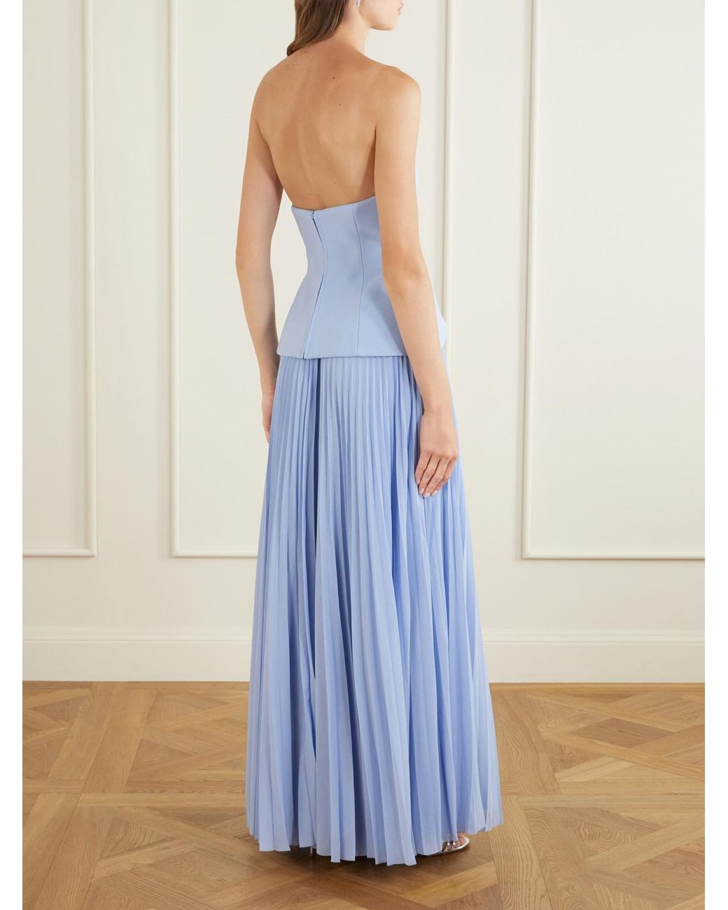 Solace London Blue Britt Pleated Crepe Gown