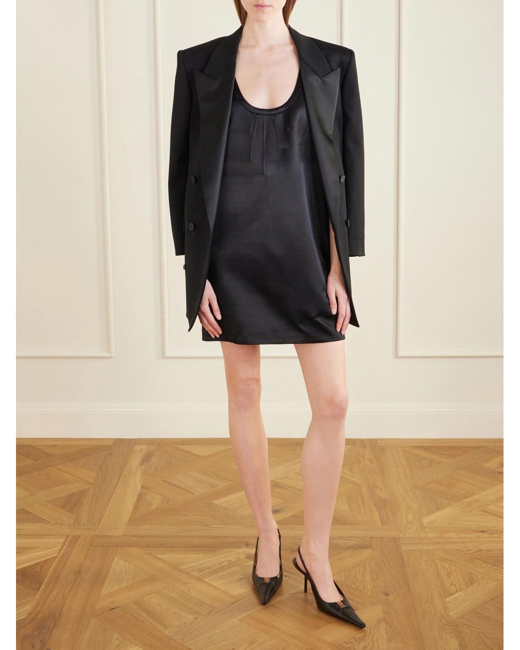 Saint Laurent Black Satin Mini Dress