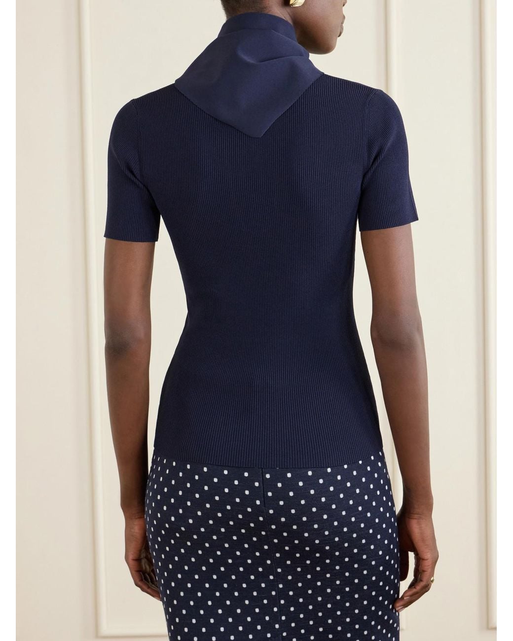 Max Mara Blue Palmeti Tie-Detailed Ribbed Jersey T-Shirt