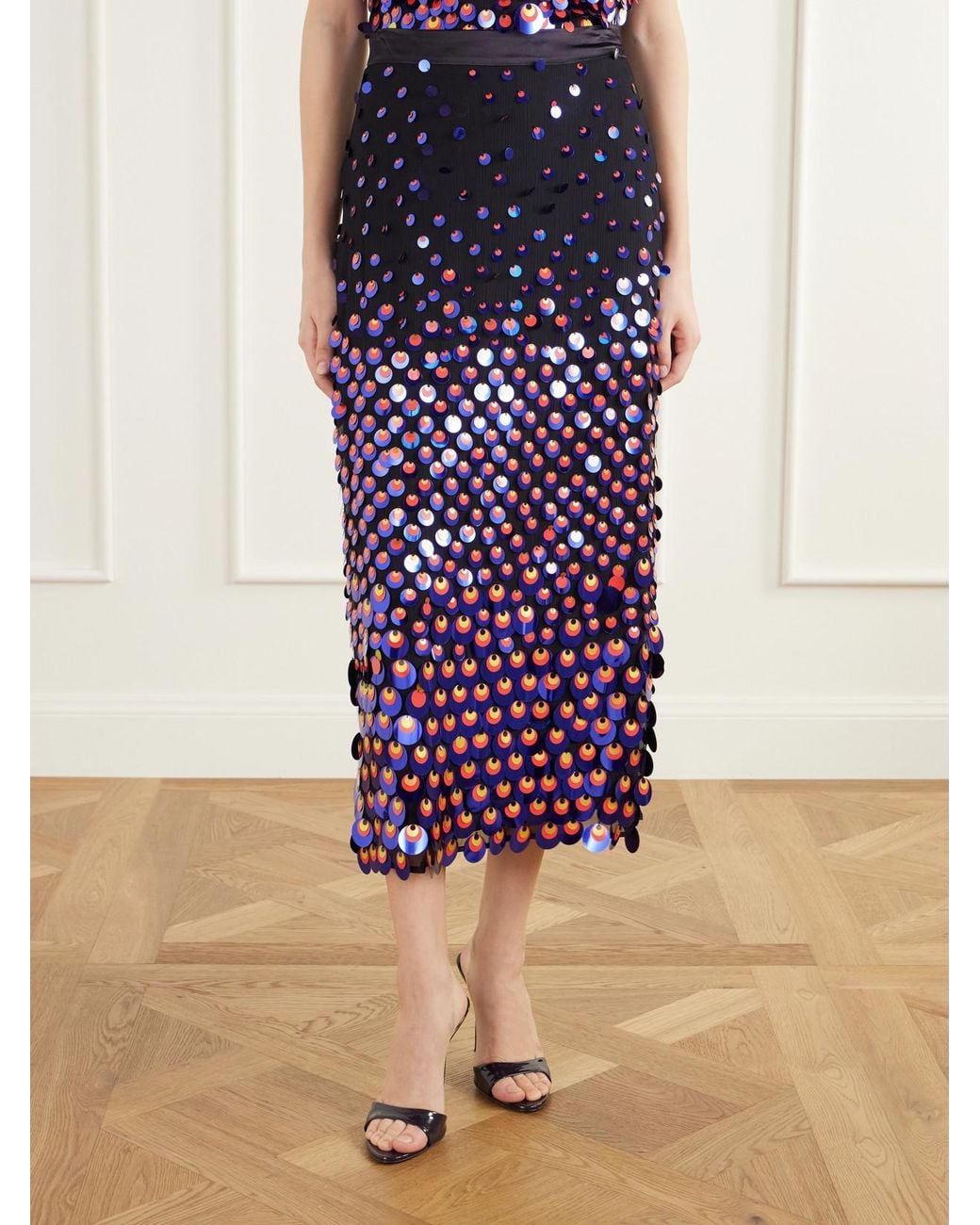 Christopher John Rogers Multicolor Sequin-Embellished Silk-Crepon Midi Skirt