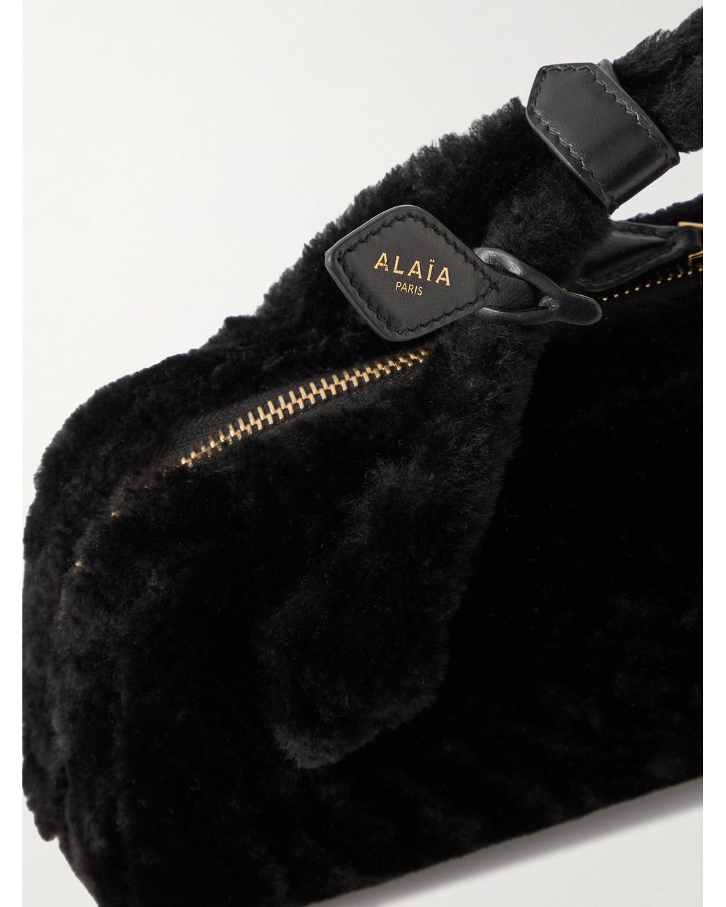 Alaïa Black Le Teckel Leather-Trimmed Shearling Clutch