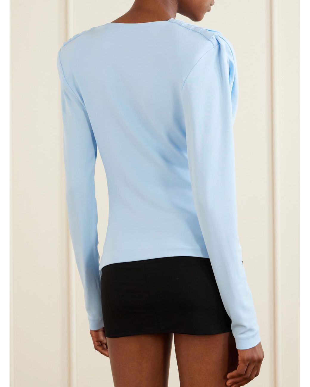 Wardrobe NYC Blue Draped Crepe-Jersey Top