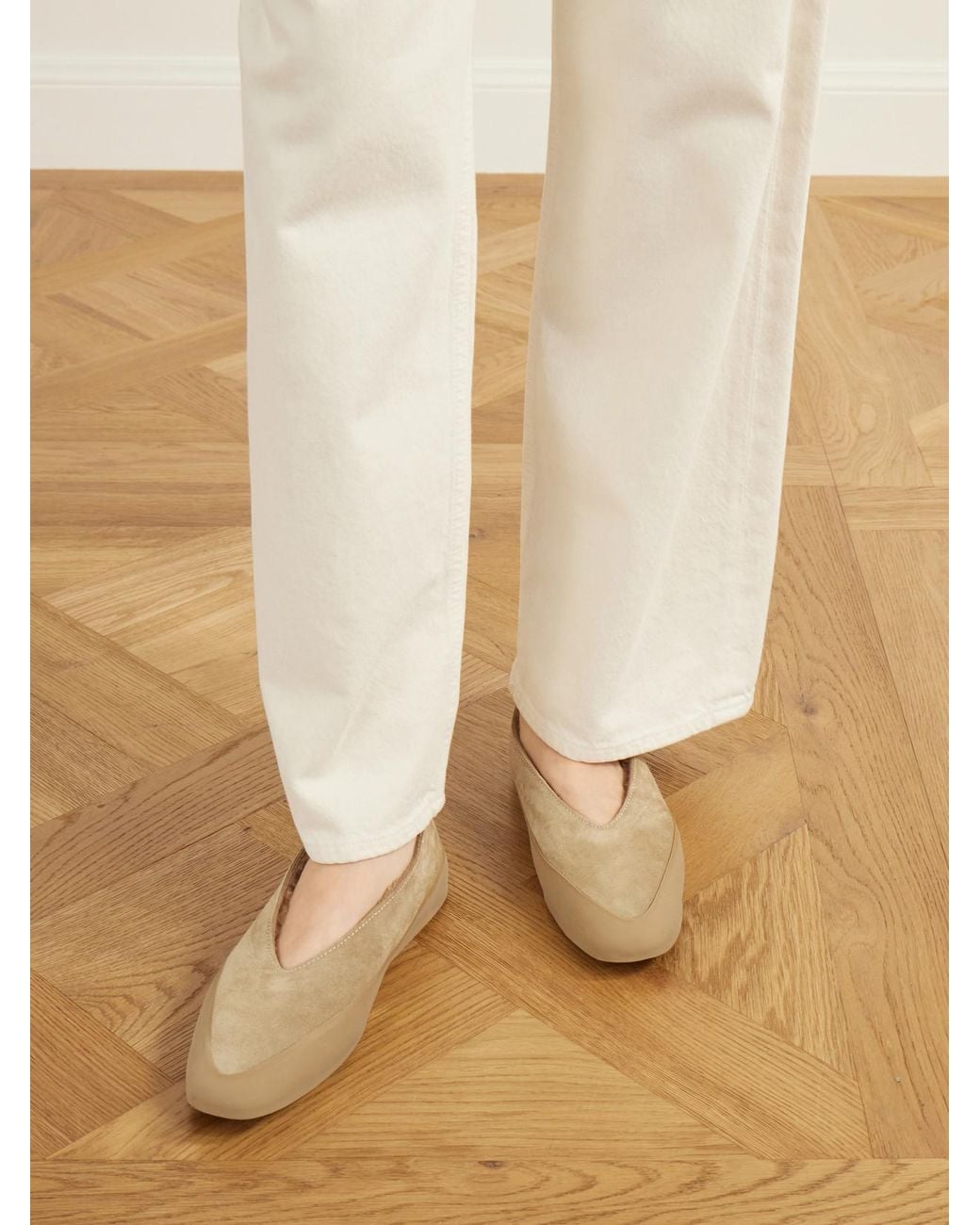 Le Monde Beryl Natural Apres Ski Rubber-Trimmed Suede Ballet Flats