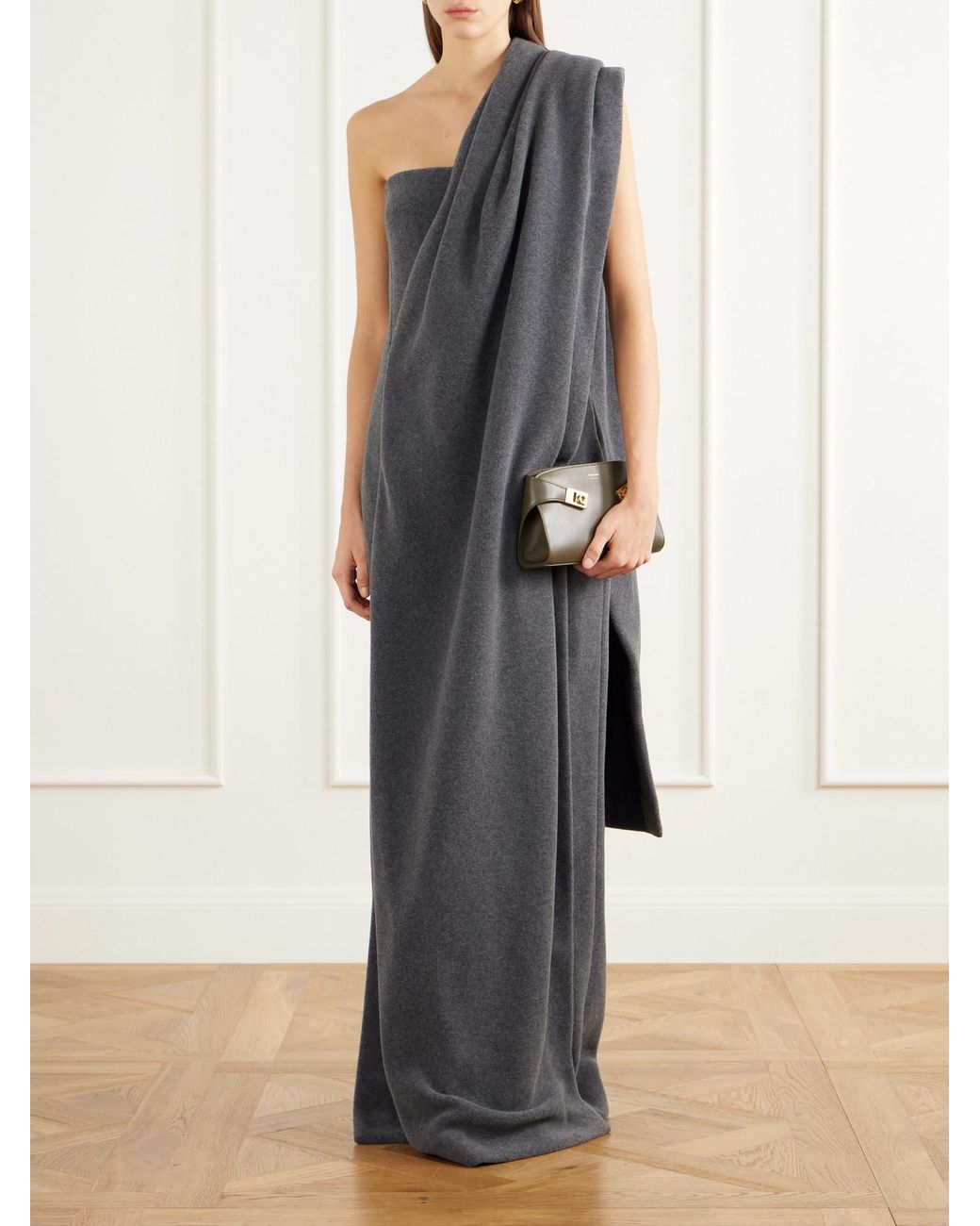 Colleen Allen Blue Scarf-Detailed Fleece Maxi Dress