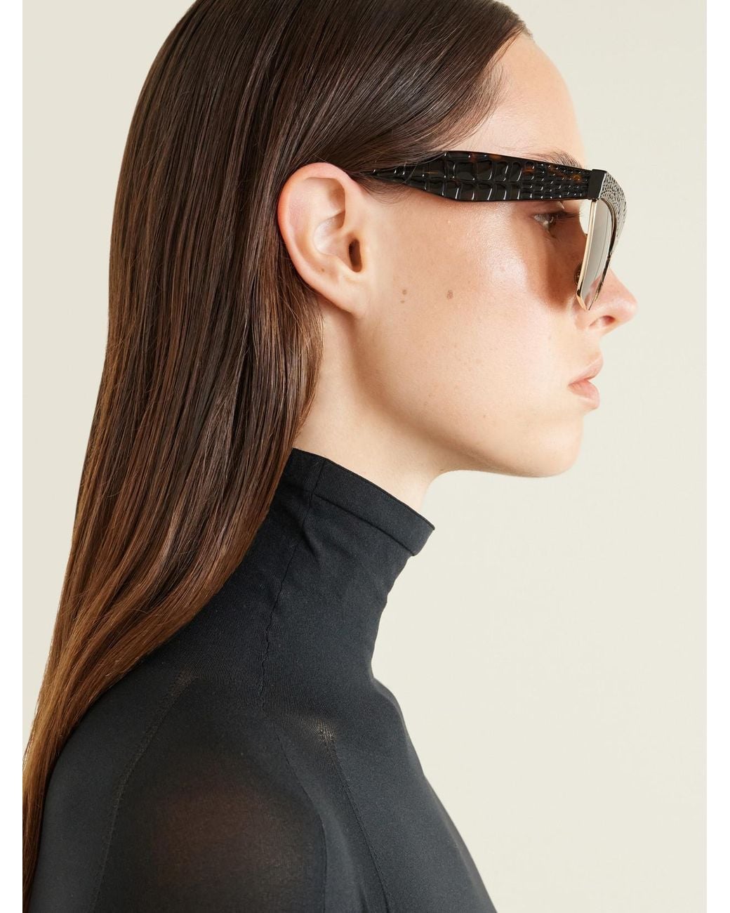 Alaïa Brown D-Frame Croc-Effect Tortoiseshell Recycled-Acetate And-Tone Metal Sunglasses