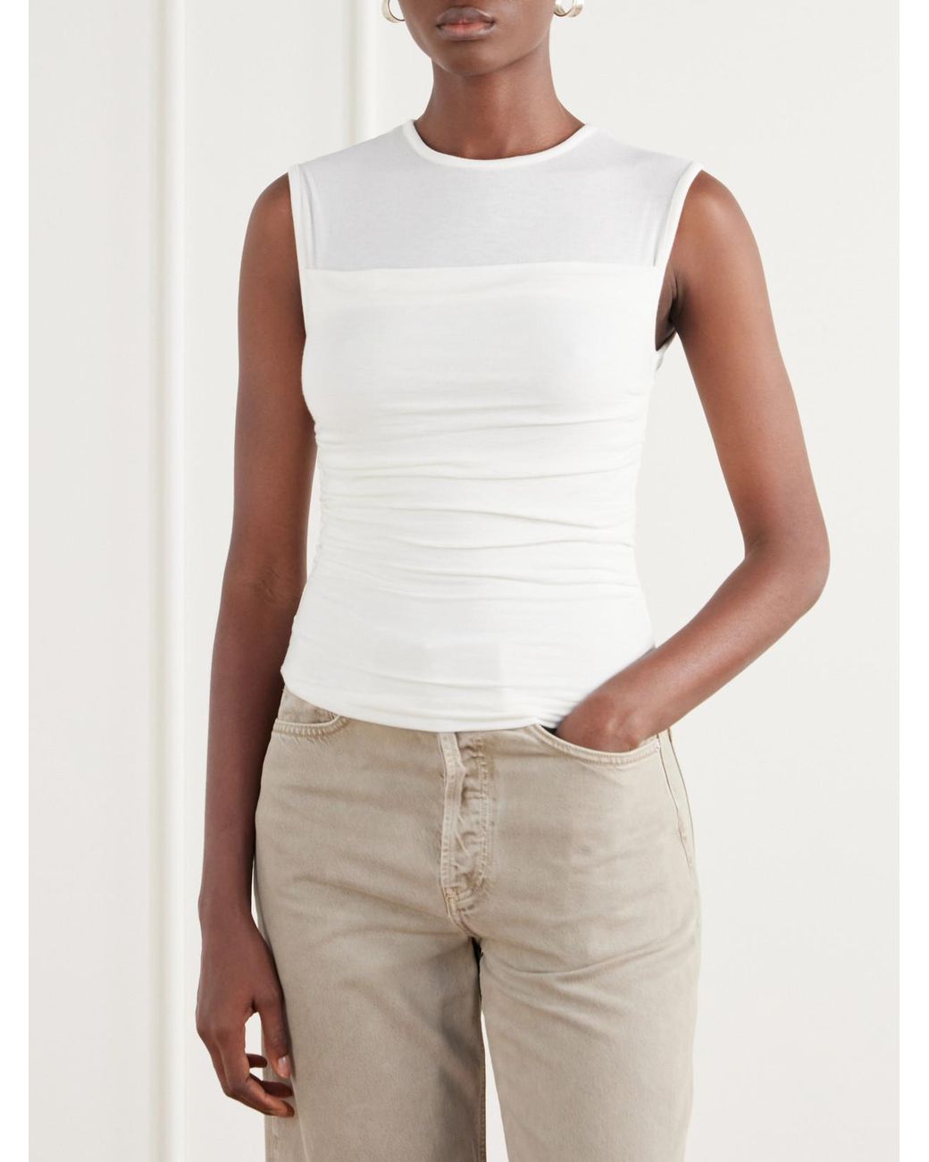 Agolde White Theodore Ruched Jersey Tank