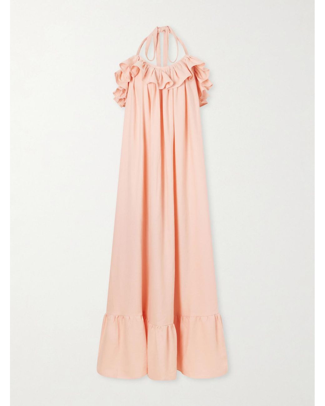 Marrakshi Life Pink Ruffled Striped Cotton Maxi Dress