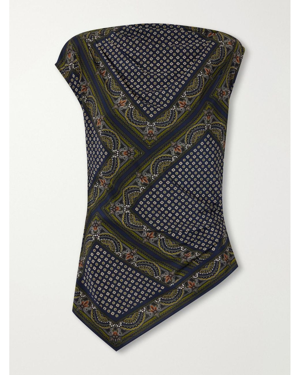 Veronica Beard Black Yvonne Asymmetric Printed Silk-Blend Satin Top