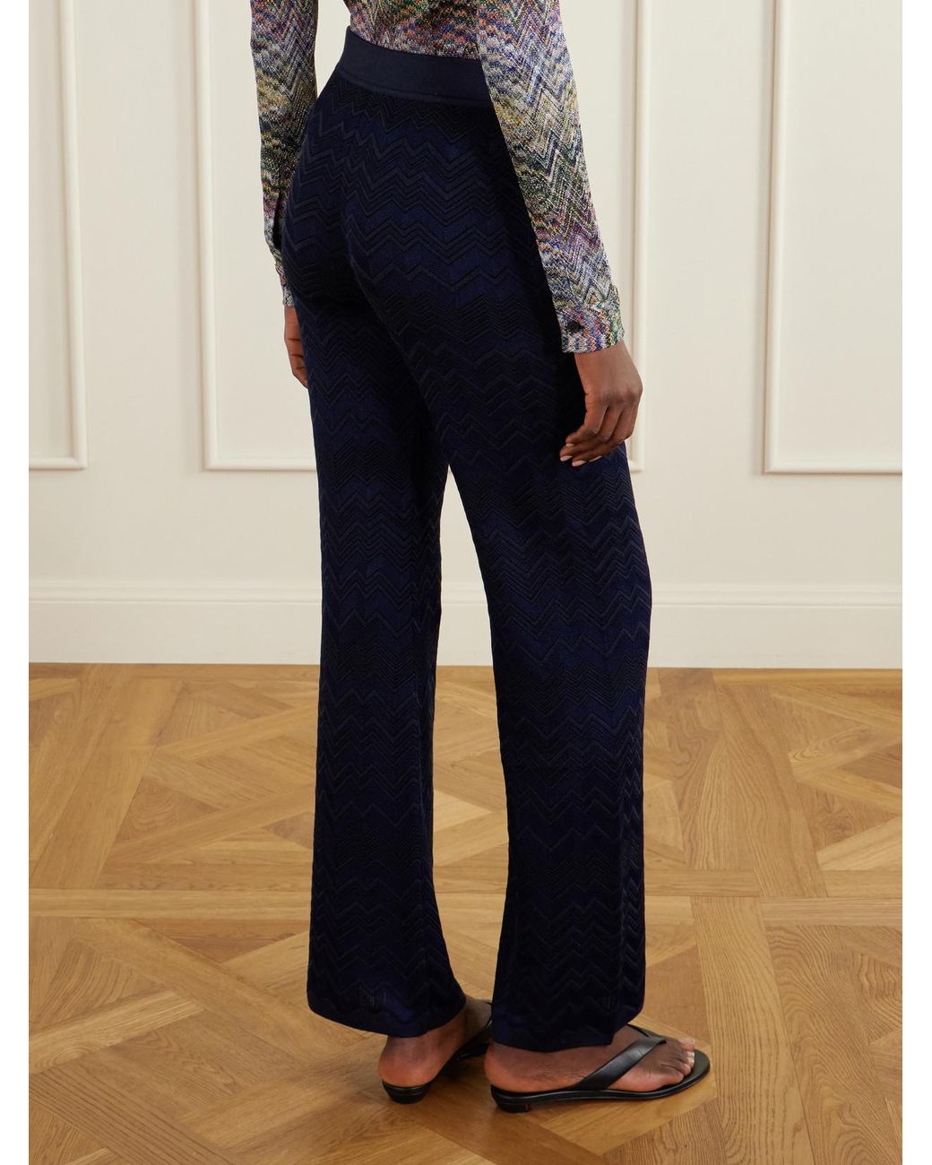 Missoni Blue Striped Crochet-Knit Straight-Leg Pants