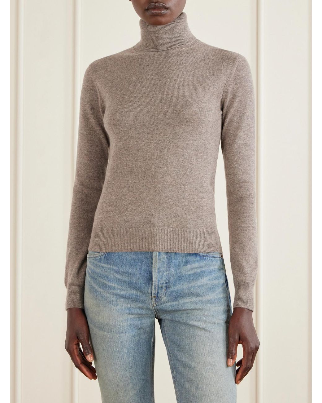 Saint Laurent Natural Cashmere Turtleneck Sweater