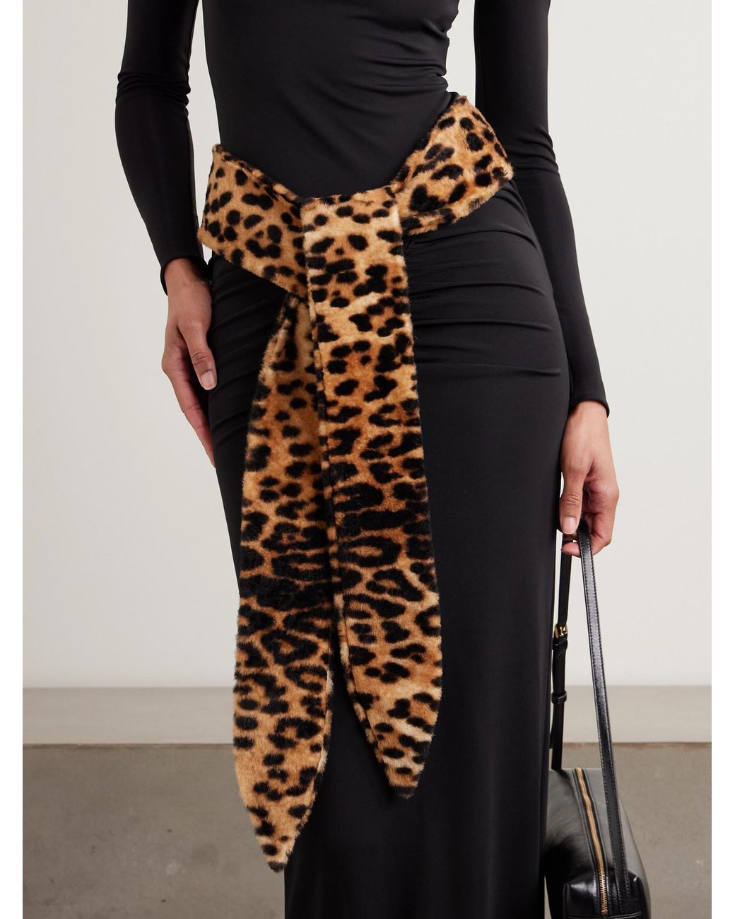 Nour Hammour Multicolor Sash Leopard-Print Shearling Belt