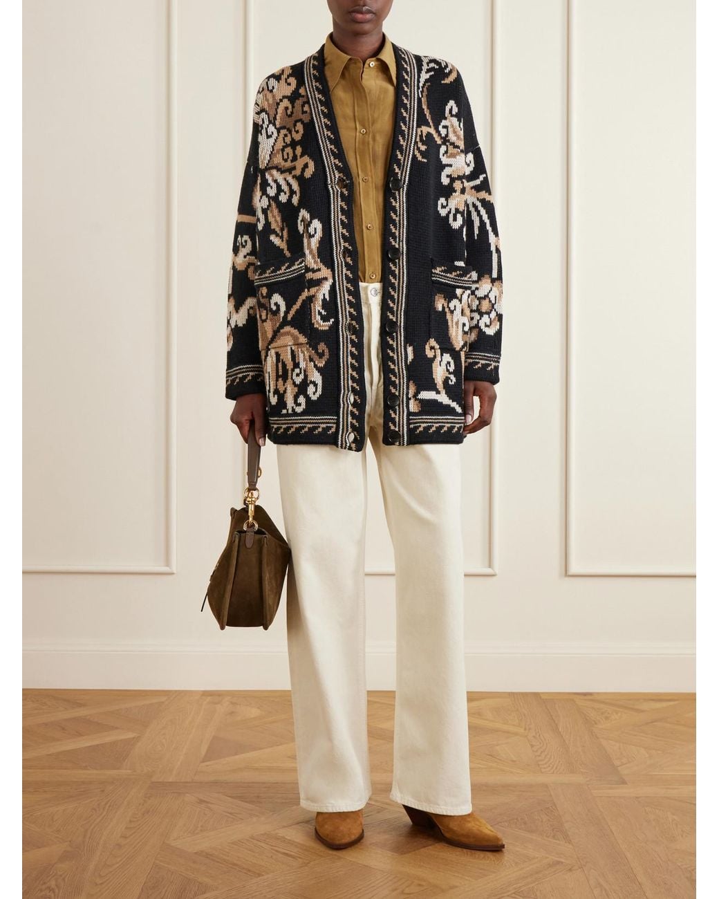 Etro Black Jacquard-Knit Wool Cardigan