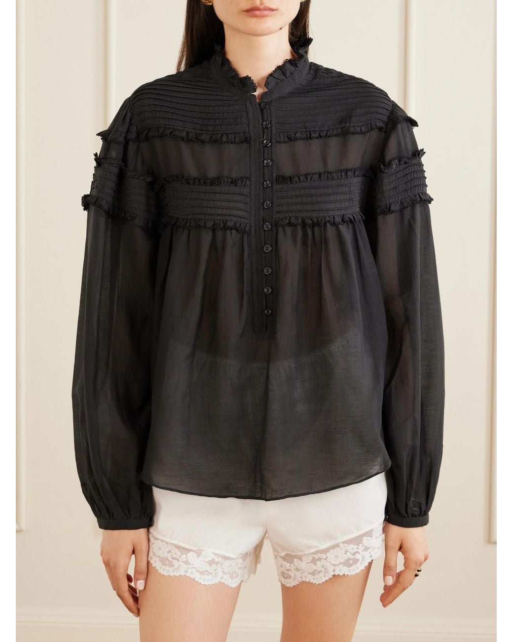 Isabel Marant Black Doane Ruffled Cotton-Blend Voile Blouse