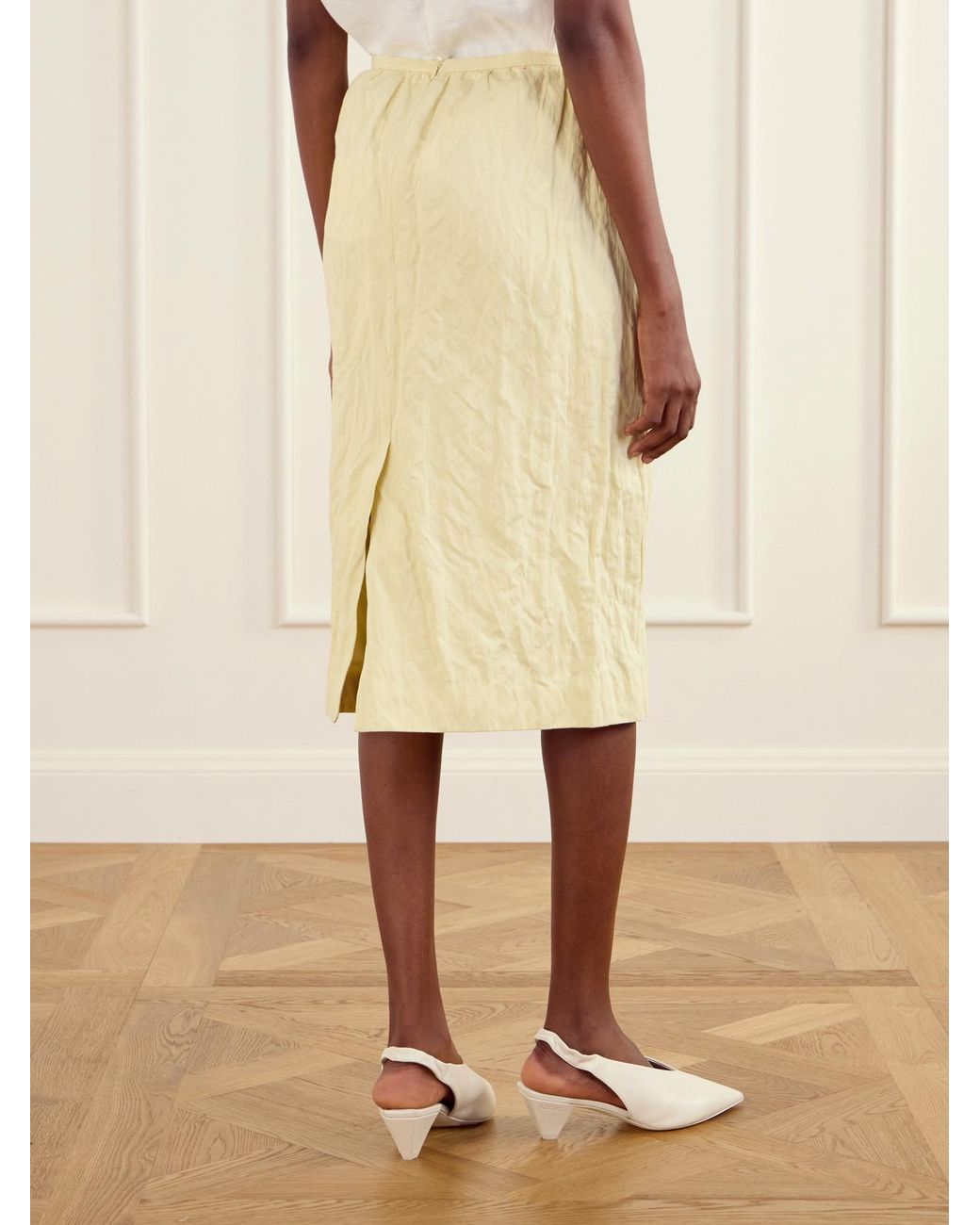 ShuShu/Tong Natural Bow-Detail Cotton-Blend Midi Skirt