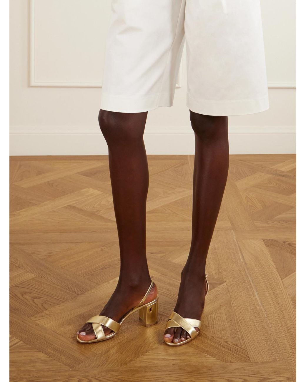 JENNIFER CHAMANDI Natural Leonardo 65 Metallic Leather Sandals