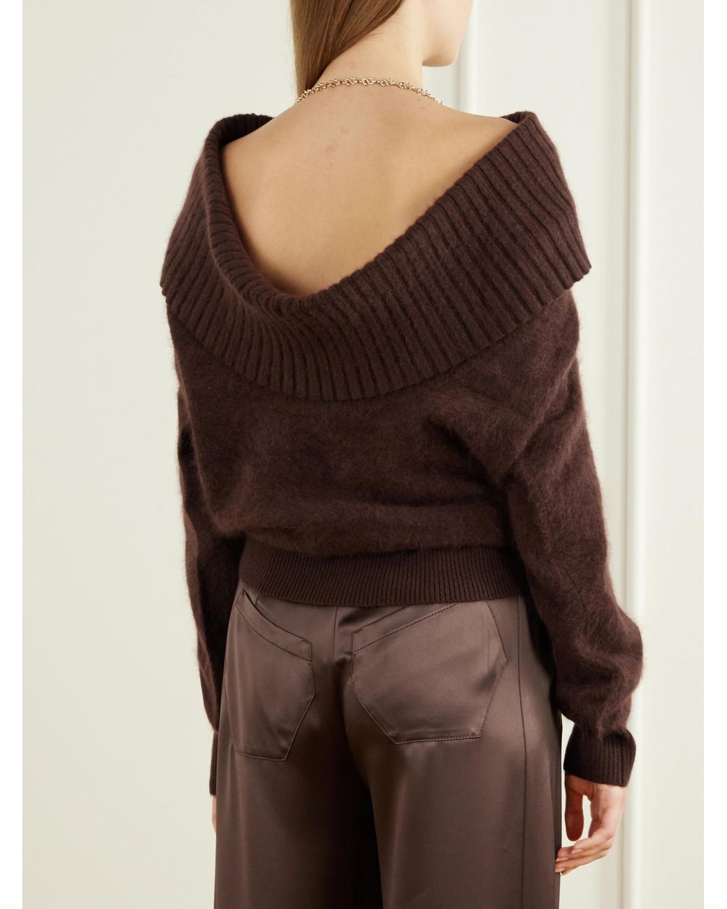Sportmax Brown Off-The-Shoulder Wool Sweater