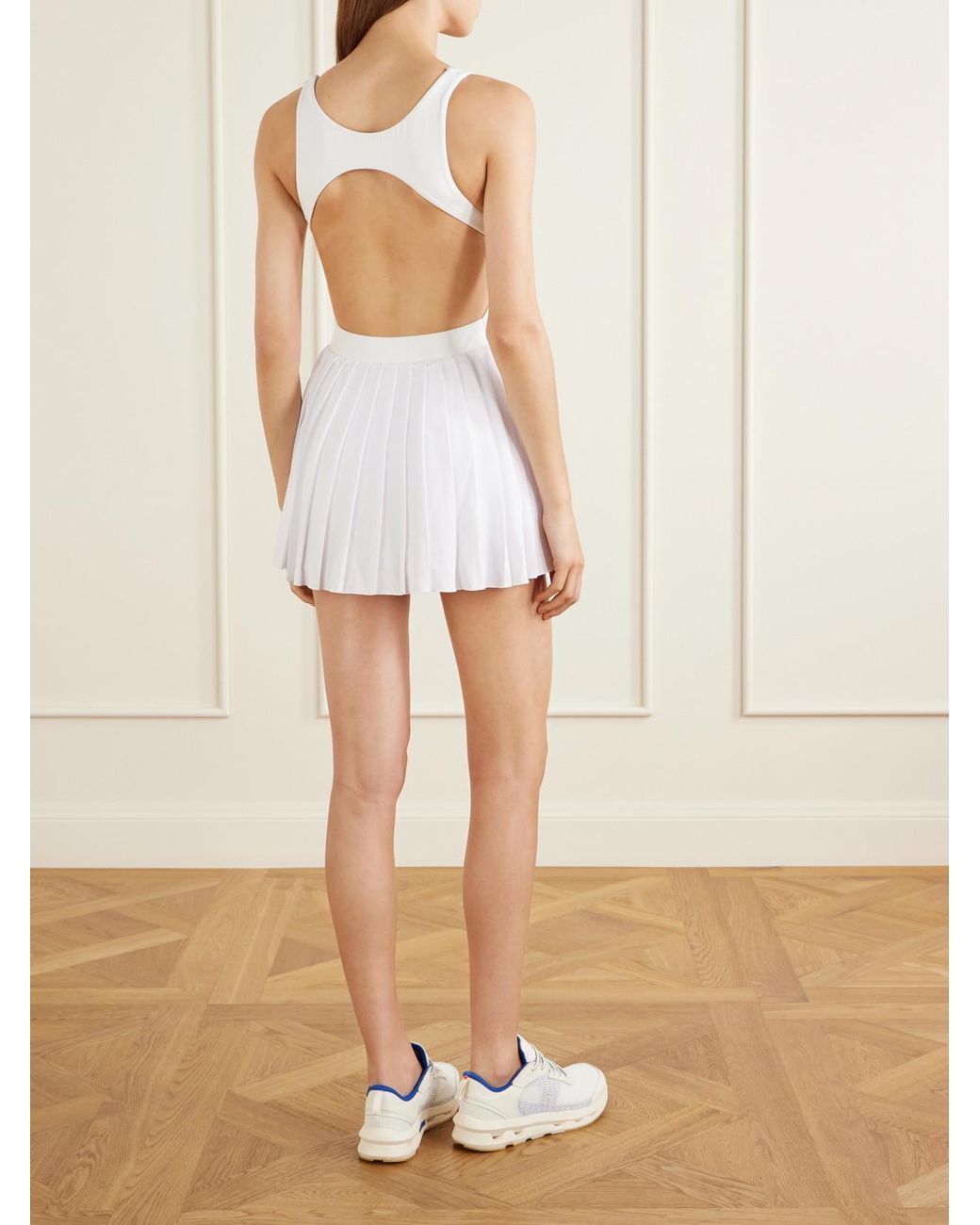 Sporty & Rich White Open-Back Pleated Stretch-Jersey Tennis Dress