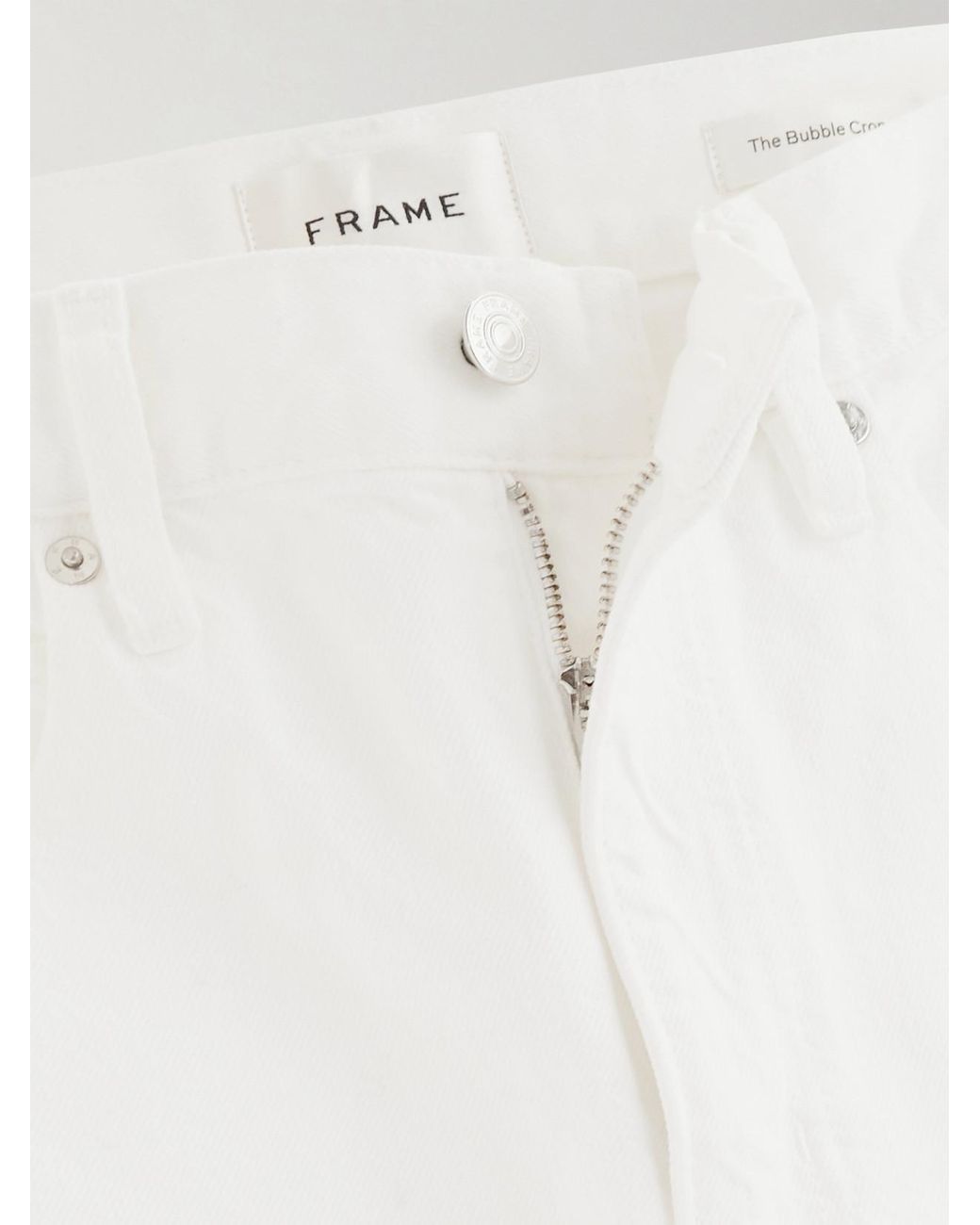 FRAME White The Bubble Crop Frayed High-Rise Barrel-Leg Jeans