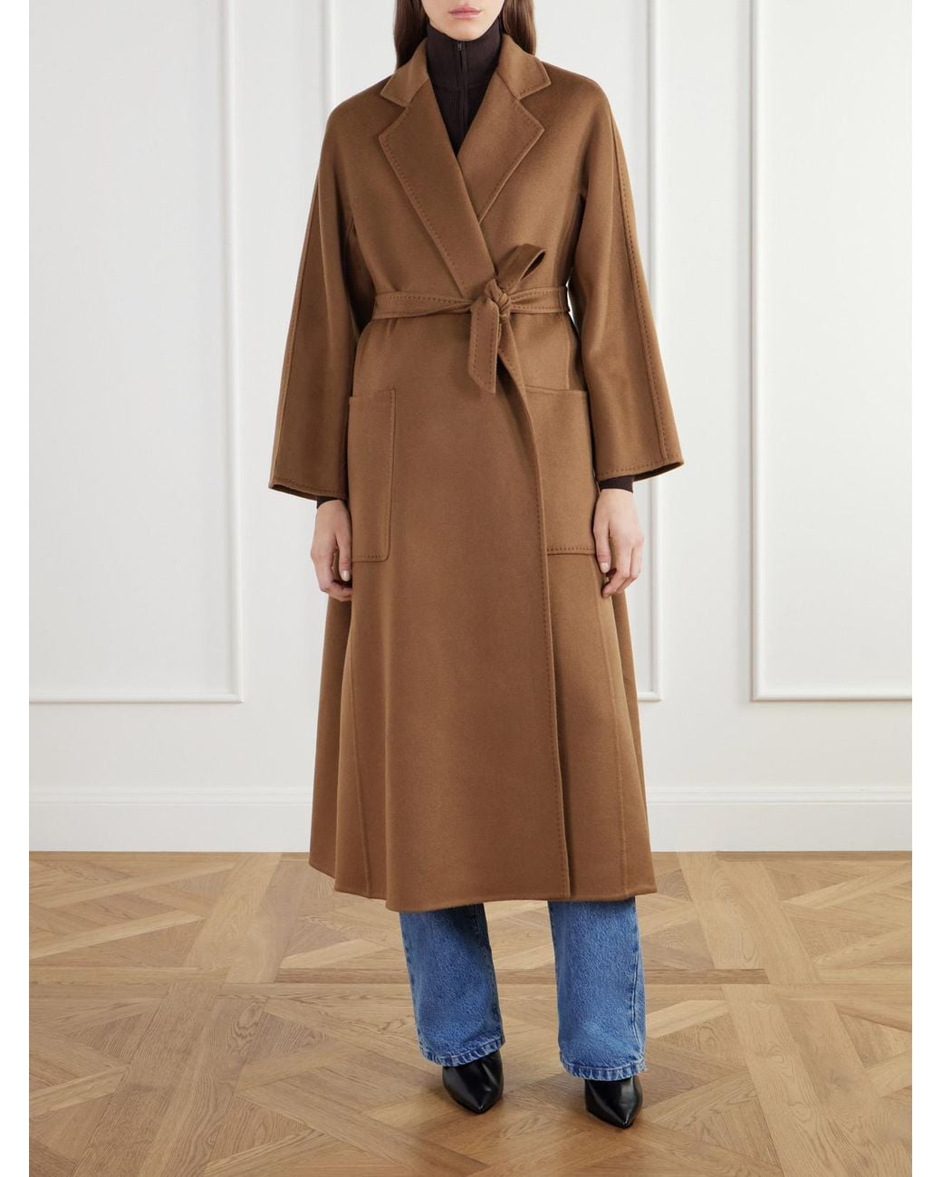 Max Mara Brown Trenna Belted Cashmere-Flannel Coat