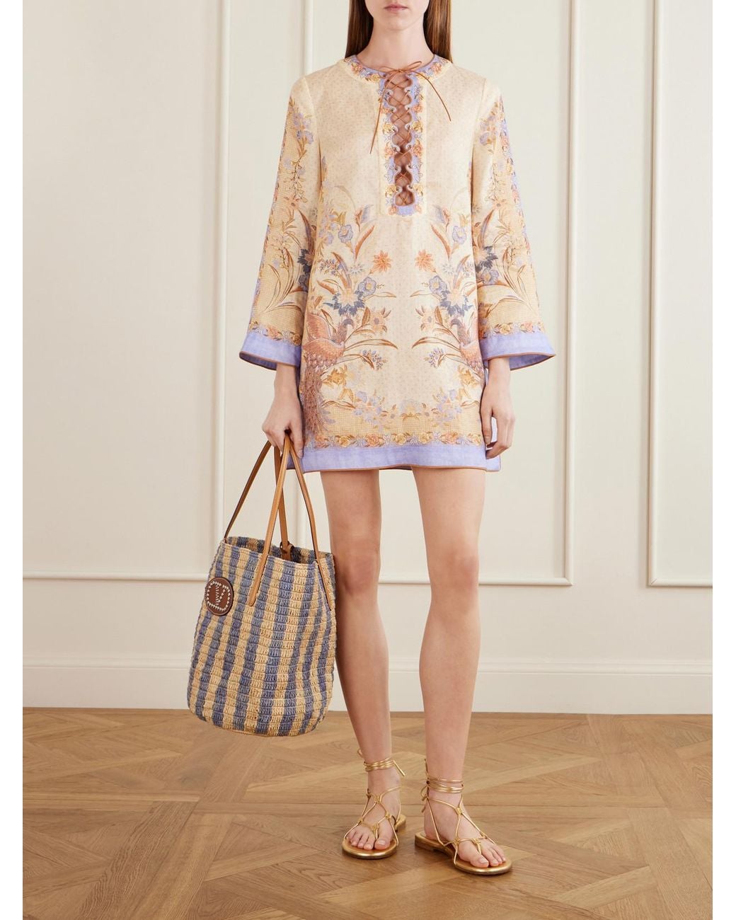 Zimmermann Natural Indra Printed Linen Mini Dress