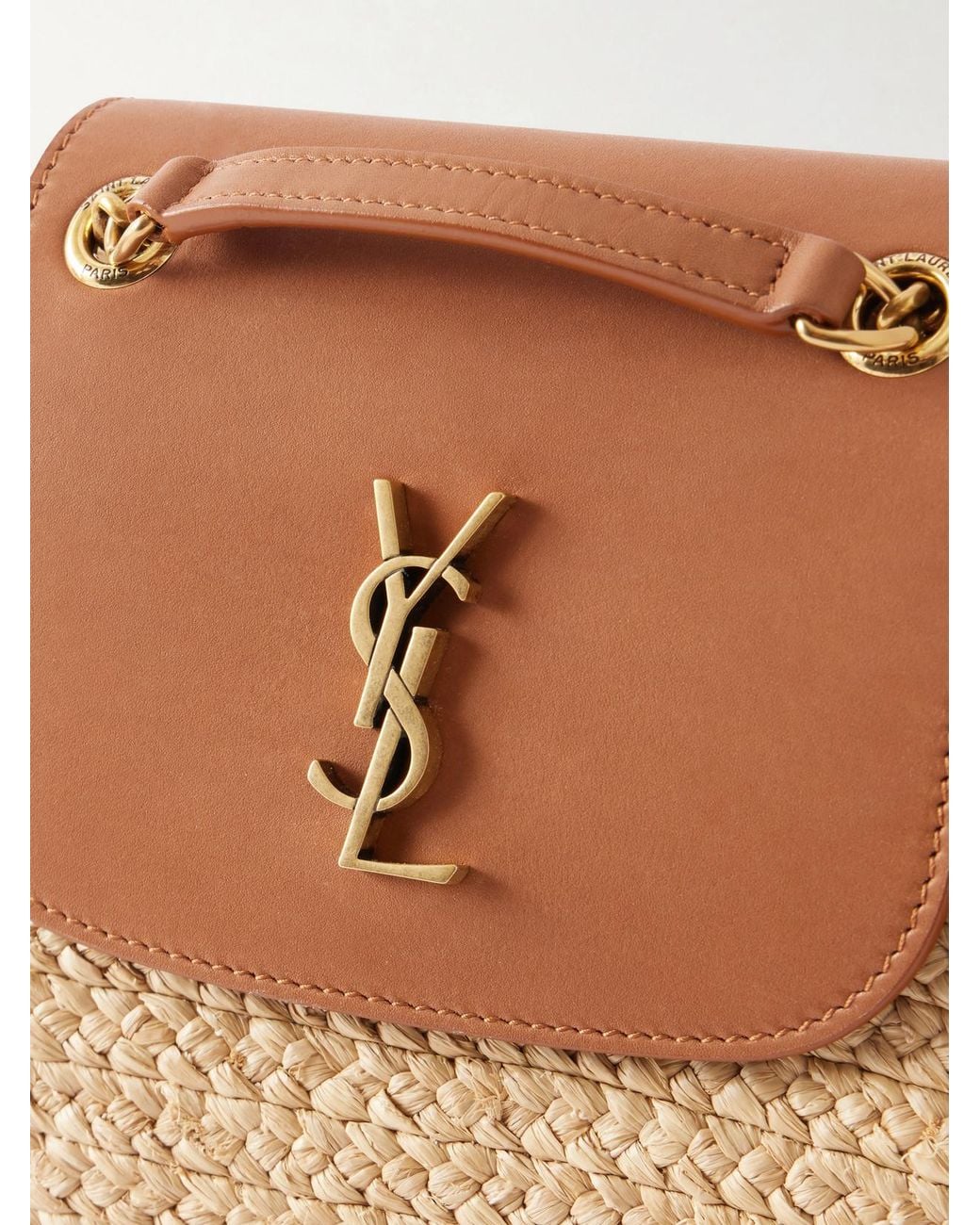 Saint Laurent Natural Panier Leather-Trimmed Raffia Tote