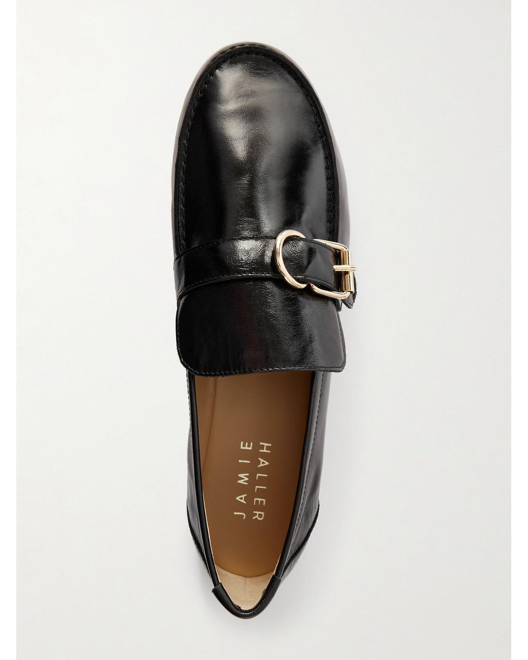Jamie Haller Black Buckled Glossed-Leather Loafers