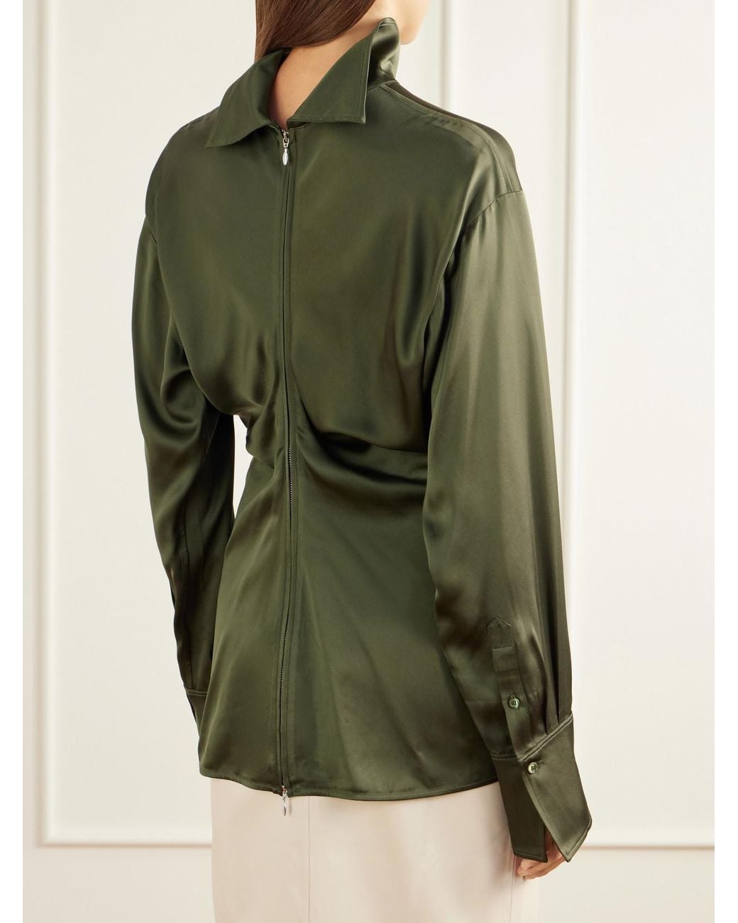 Totême Green Slouch Draped Satin Blouse