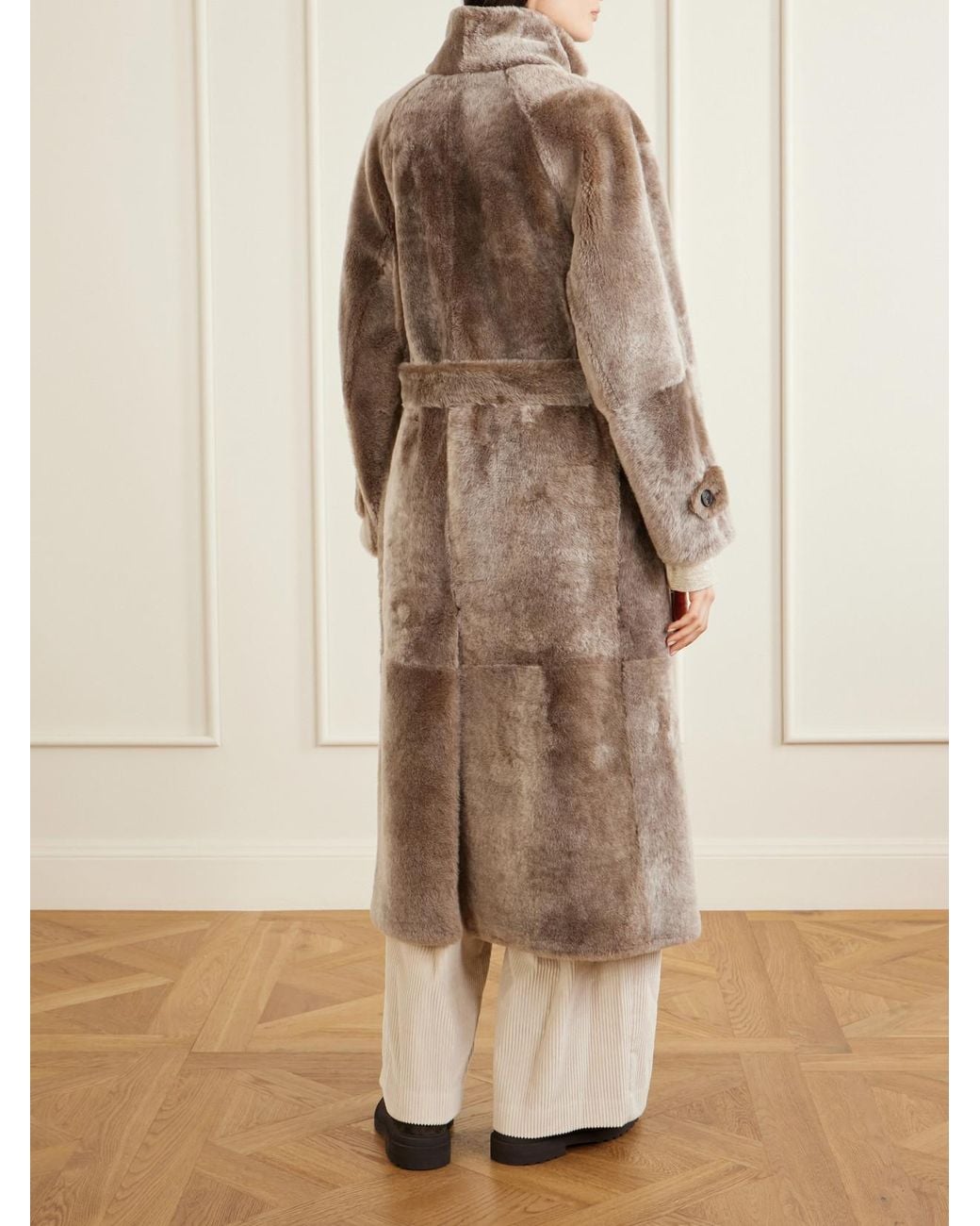 Brunello Cucinelli Natural Belted Shearling Coat