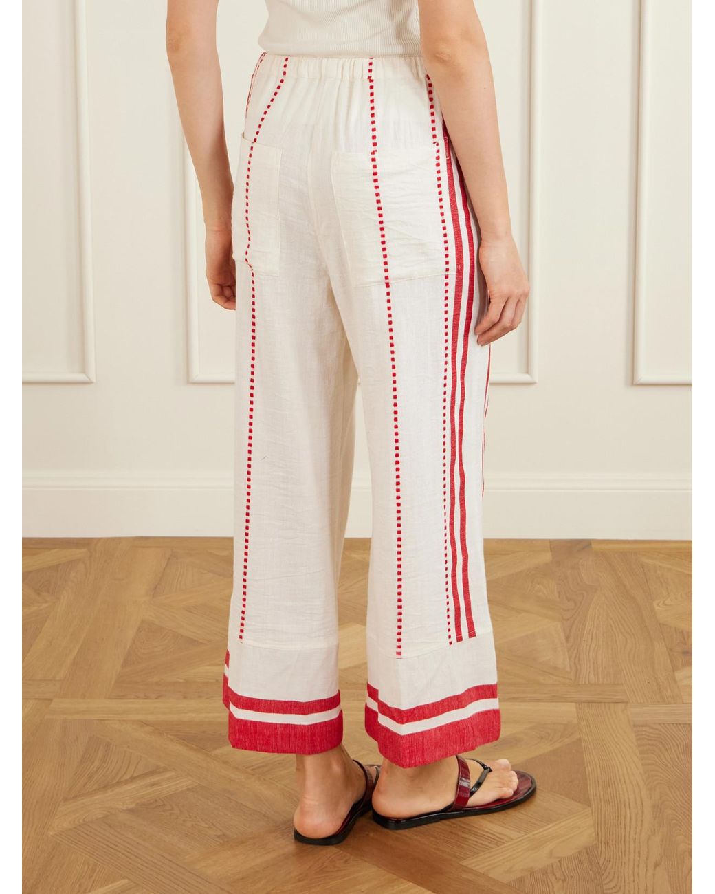 Lemlem Red Desta Straight-Leg Cotton Pants