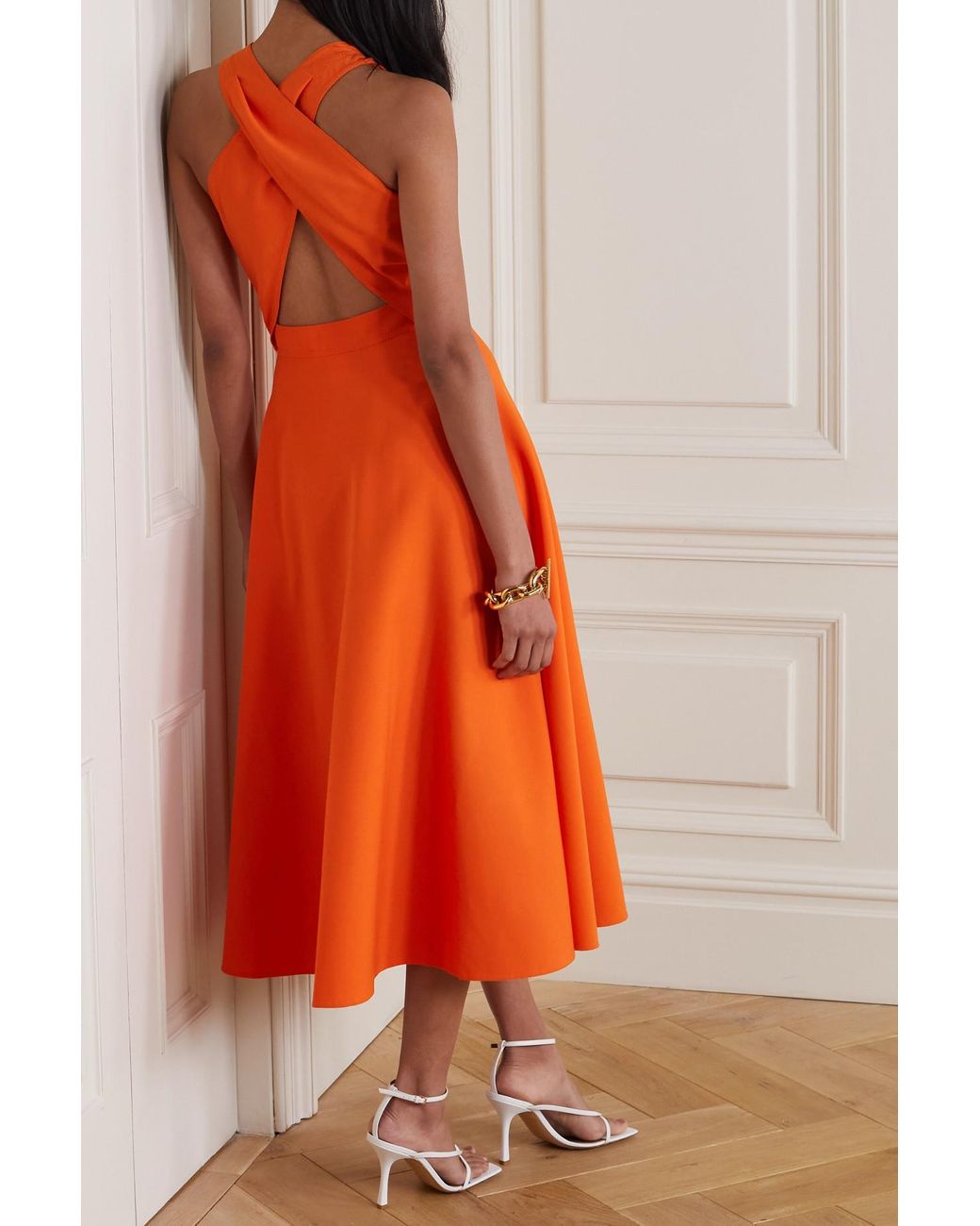Oscar de la Renta Wool blend Midi Dress in Orange Lyst