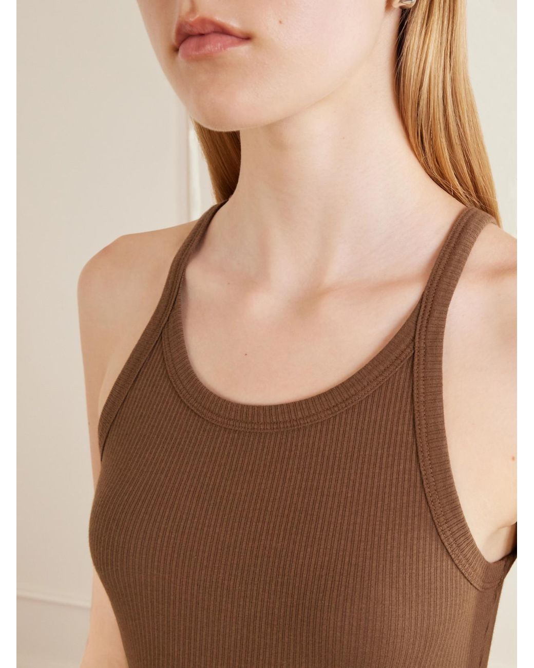 James Perse Brown Ribbed Cotton-Blend Tank
