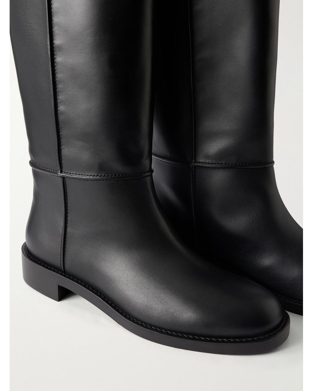 Gianvito Rossi Black Étrier Flat Leather Knee Boots