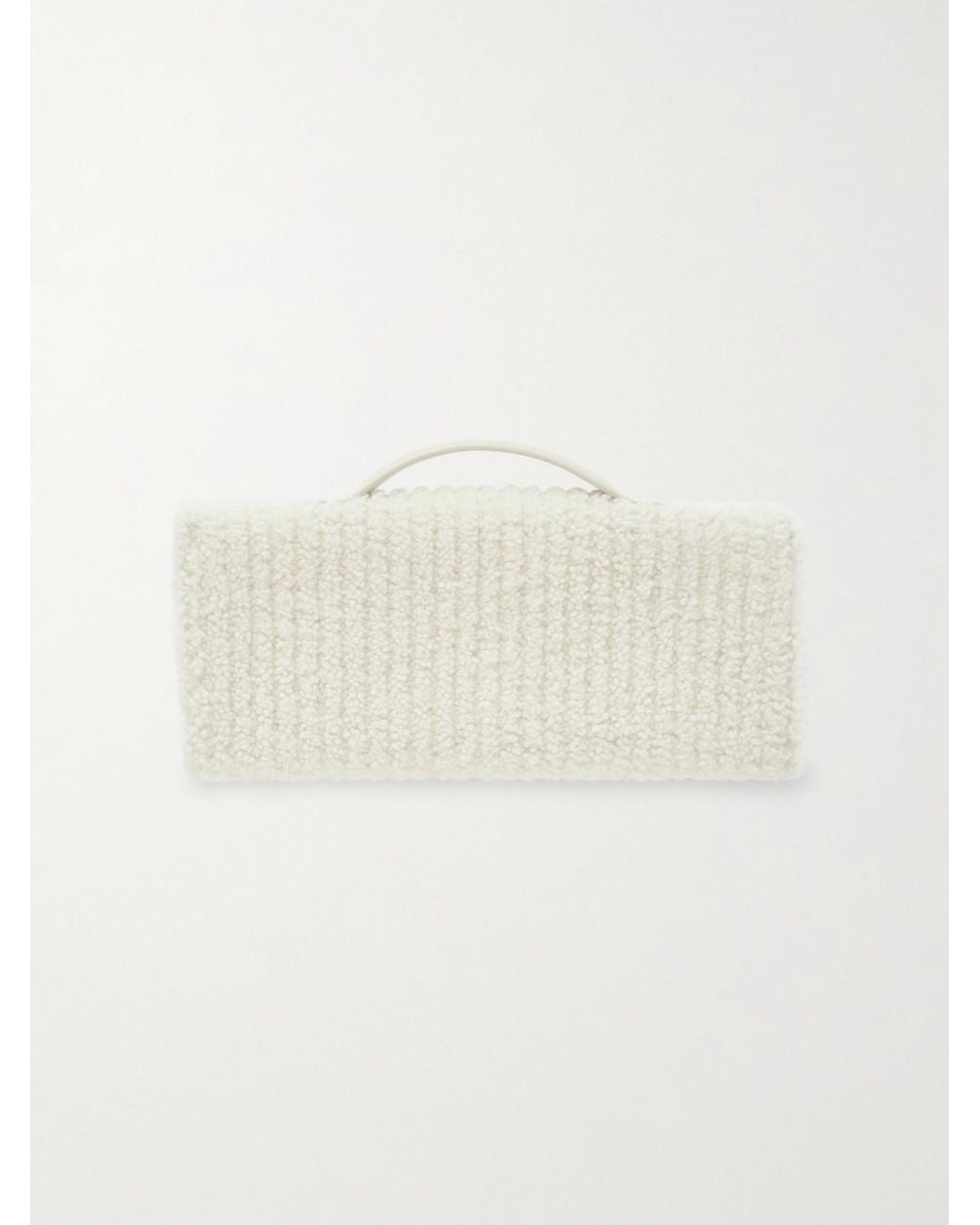 Bottega Veneta Natural Andiamo Long Leather-Trimmed Ribbed Bouclé Clutch
