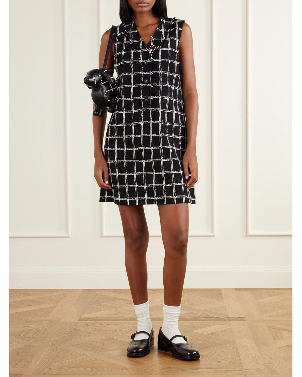 Thom Browne Black Houndstooth Wool-Blend Mini Dress