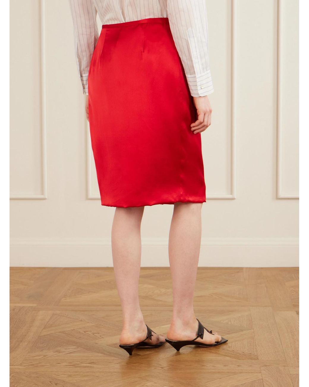 Aflalo Red Rixa Satin Wrap Midi Skirt
